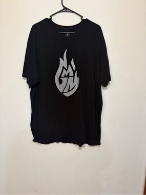 Black Short-Sleeve Graphic Tee with Silver Flame Emblem